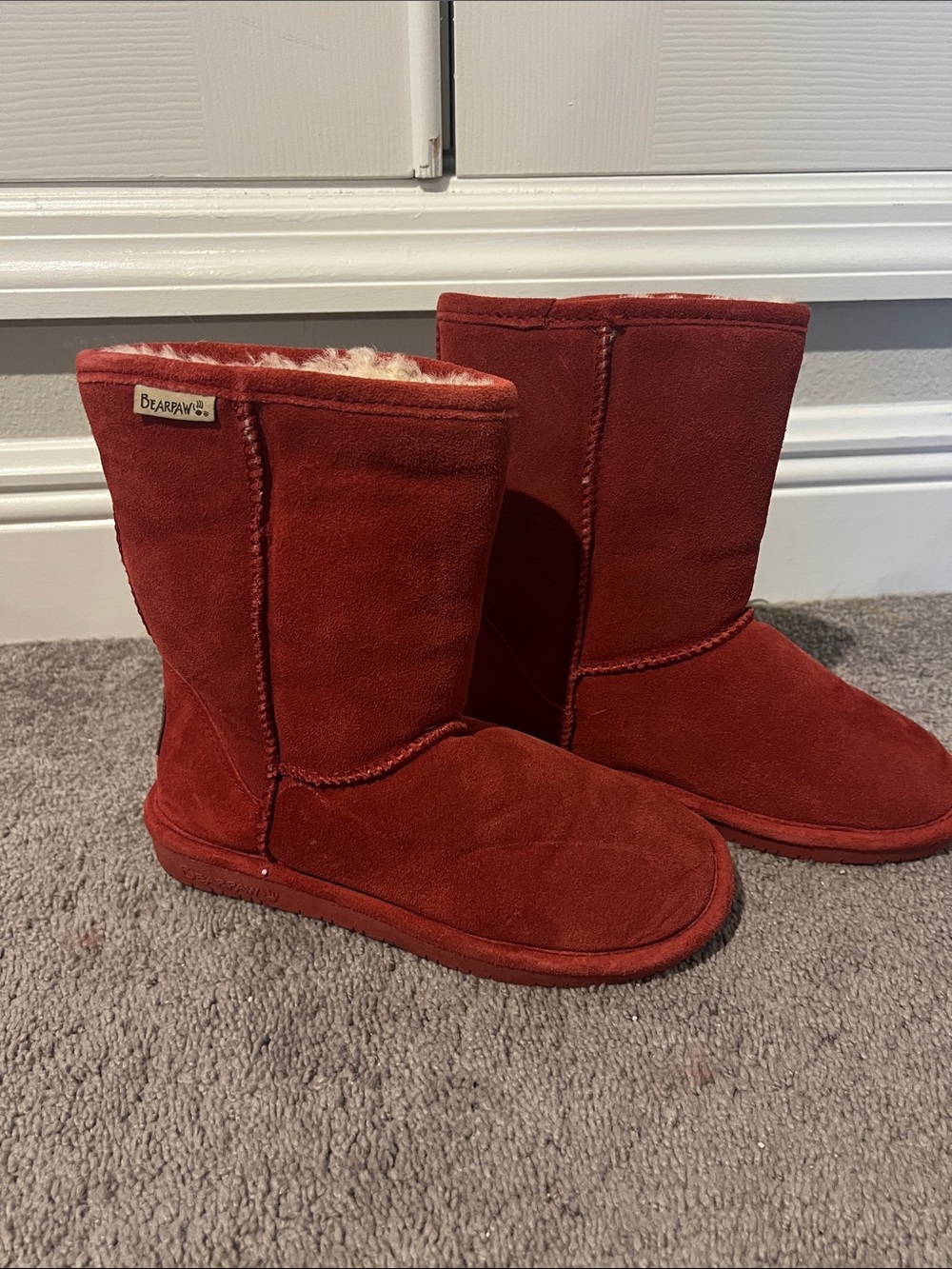 BearPaw Women's Red Suede Shearling Mid-Calf Boots